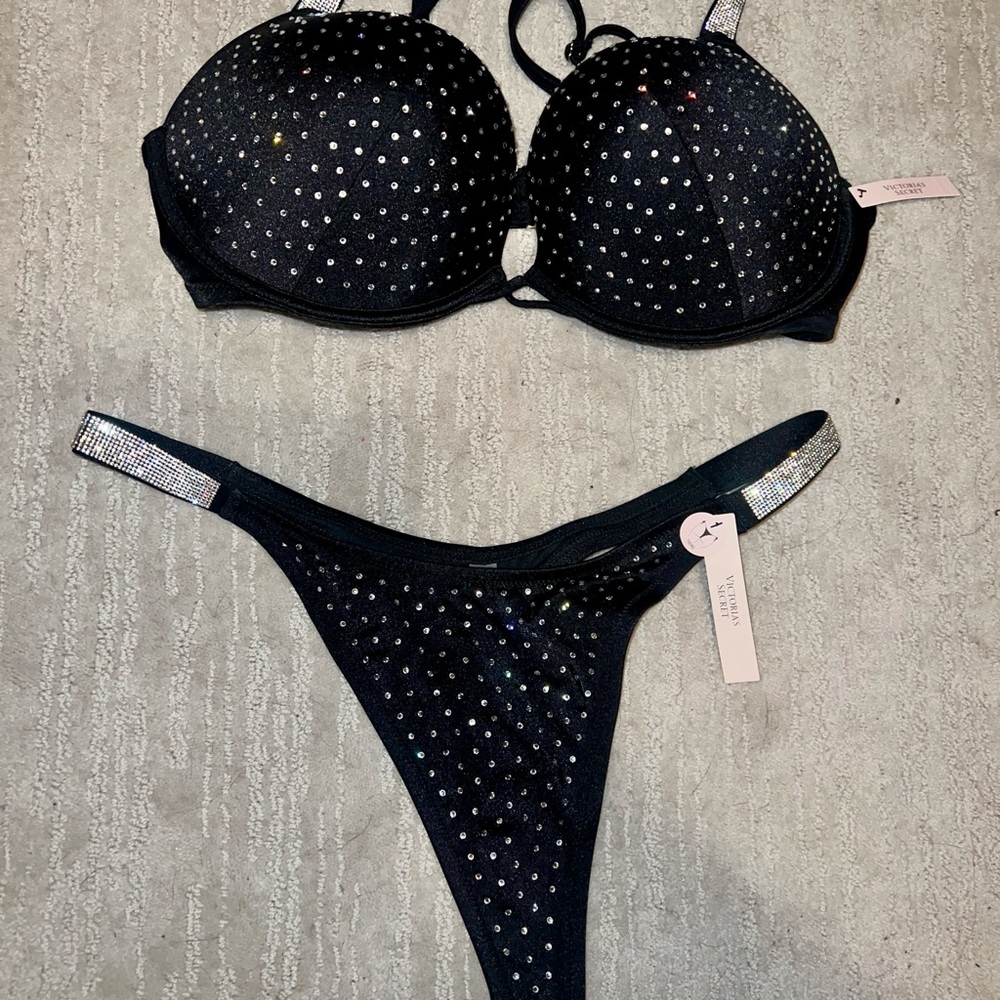 Black Rhinestone Women's Swim Set - Picture 3 of 5